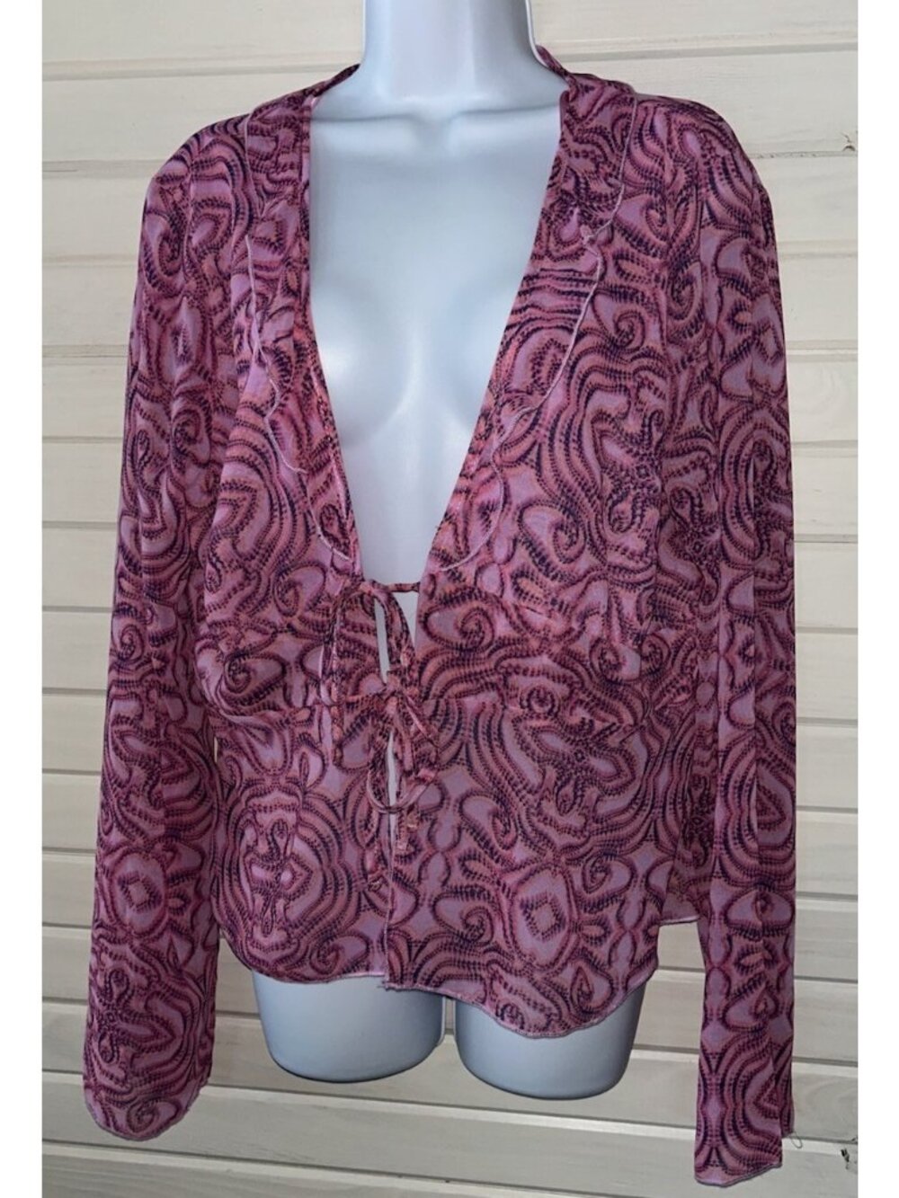 NWT Wild Fable Sz XXL L/S Sheer Tie-Front Top Pink Geometric Dot Print